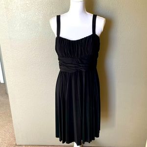 Little Black cocktail dress size 12 ruched and pleated knee length